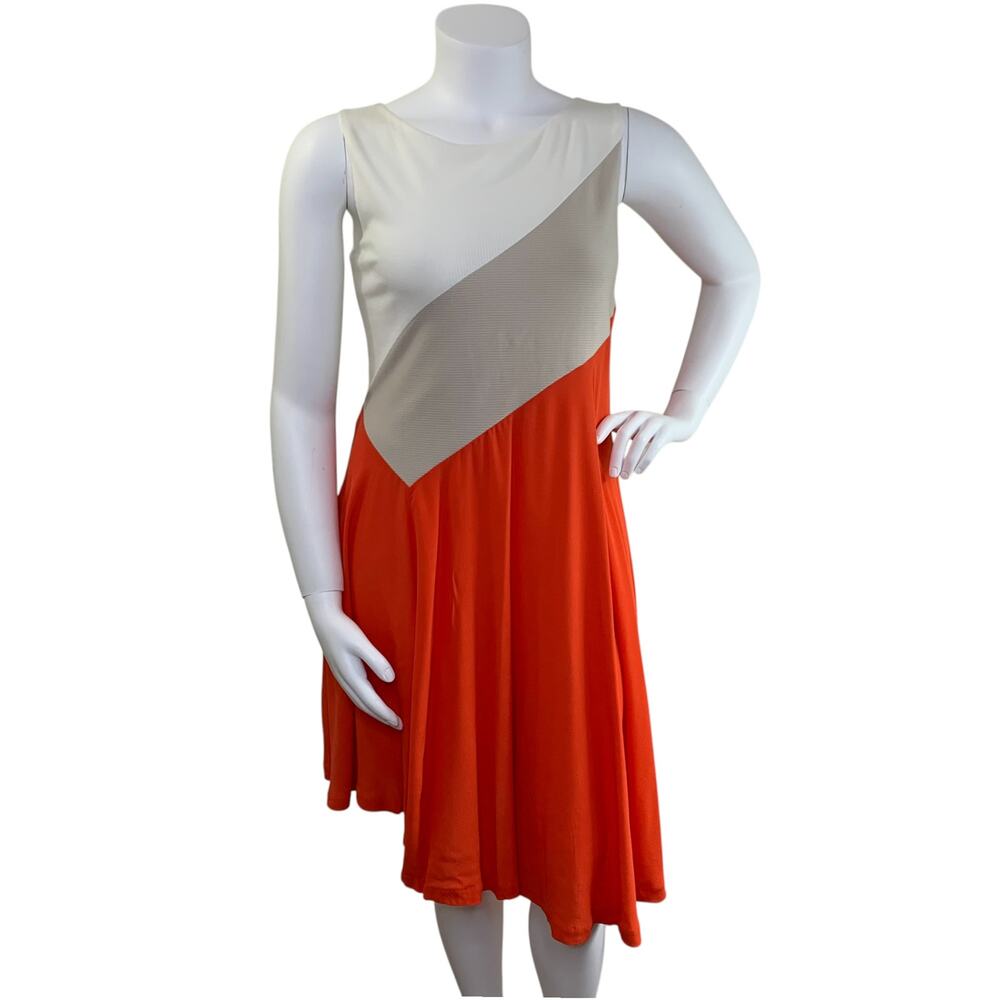 Anthropologie Maeve Cameron Dress Size L Rib Knit Sleeveless Asymmetrical Orange